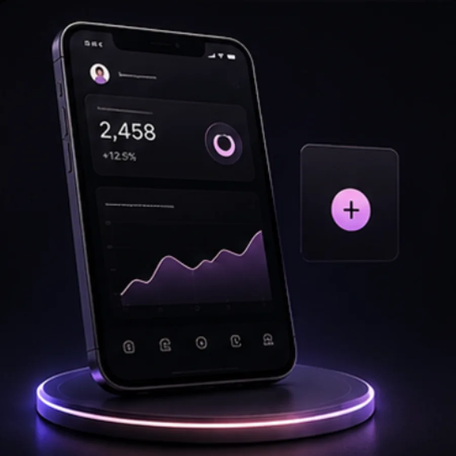 A phone prototype with a dashboard and a floating component