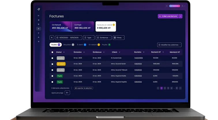 Back office Playpro, Factures
