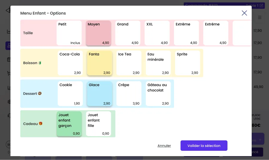 POS, options produit