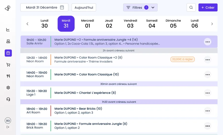 POS, planning des réservations